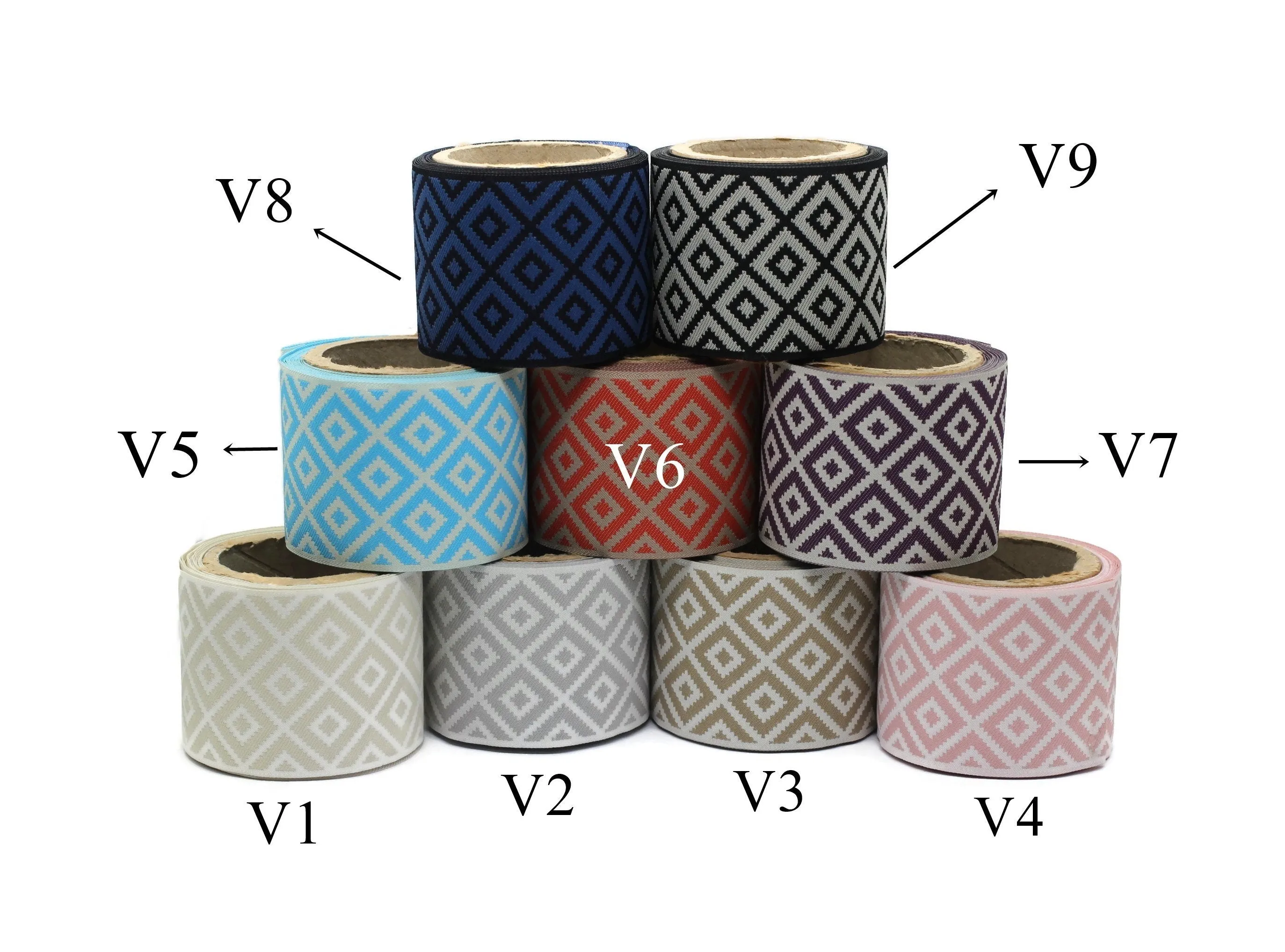 100mm Cream&White Mosaic Ribbon for Drapery Banding (3.93 inch), Jacquard Trim, Drapery Banding Tape, Curtain Making Fabric Drape 194 V1