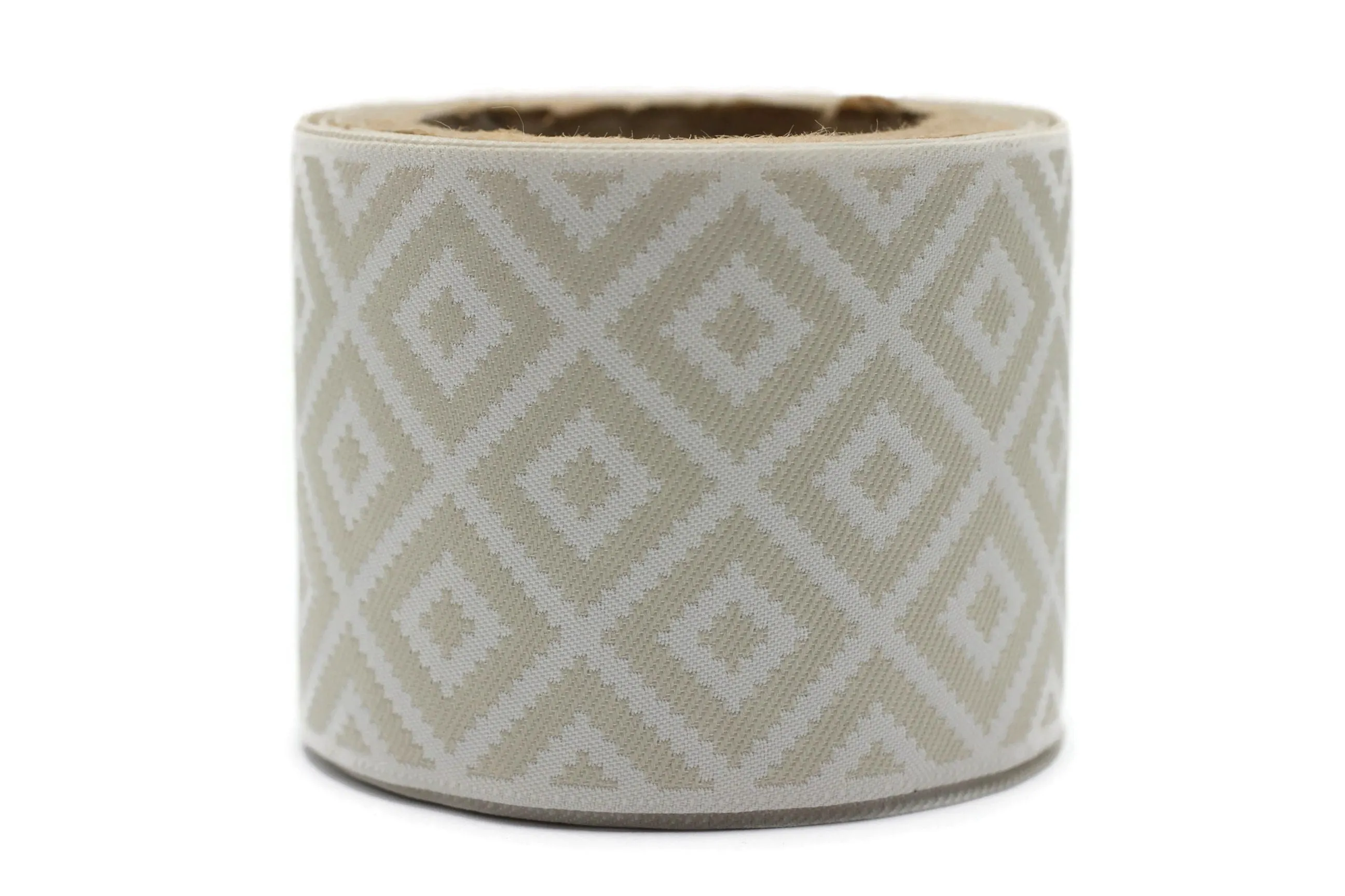 100mm Cream&White Mosaic Ribbon for Drapery Banding (3.93 inch), Jacquard Trim, Drapery Banding Tape, Curtain Making Fabric Drape 194 V1