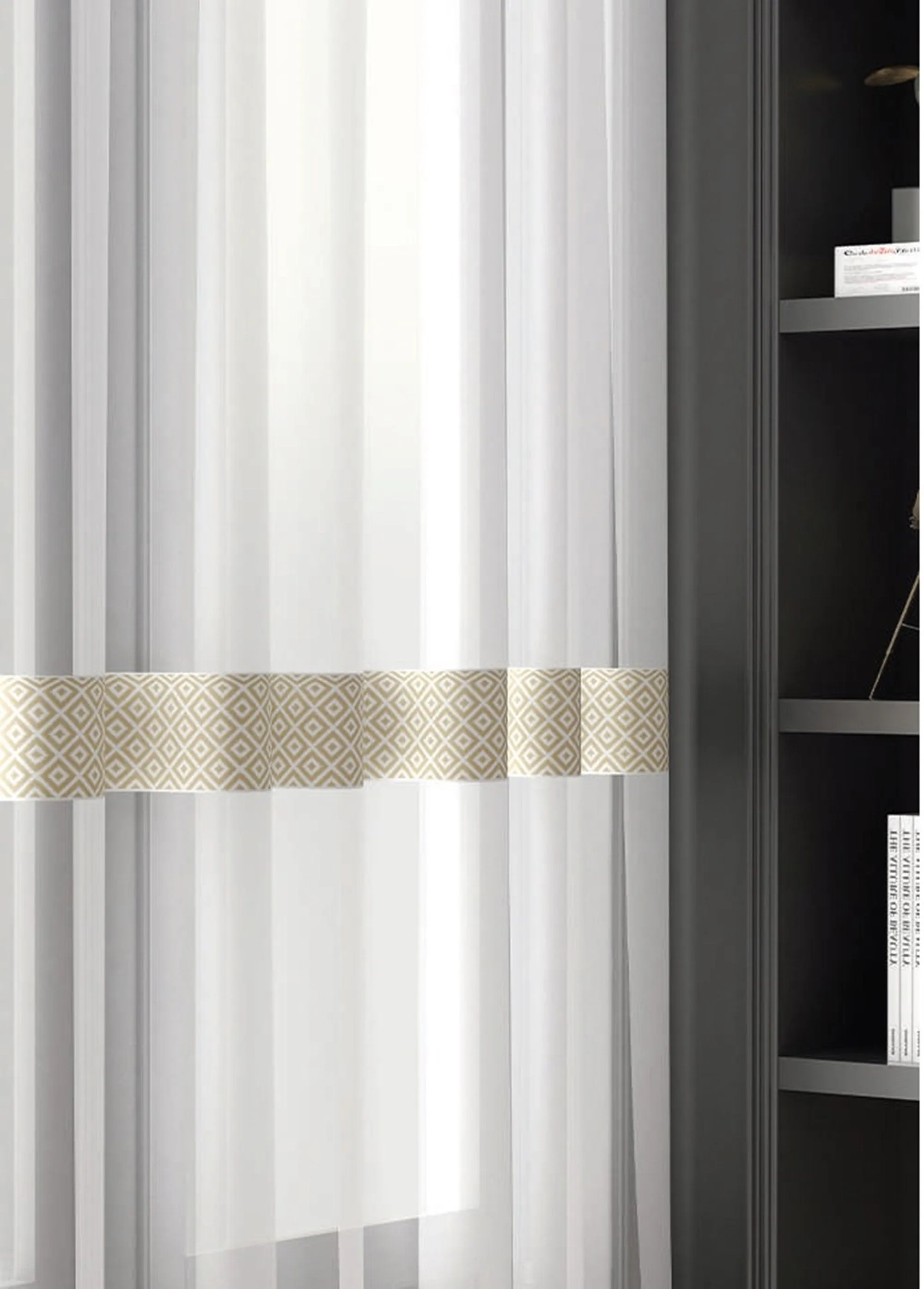 100mm Cream&White Mosaic Ribbon for Drapery Banding (3.93 inch), Jacquard Trim, Drapery Banding Tape, Curtain Making Fabric Drape 194 V1