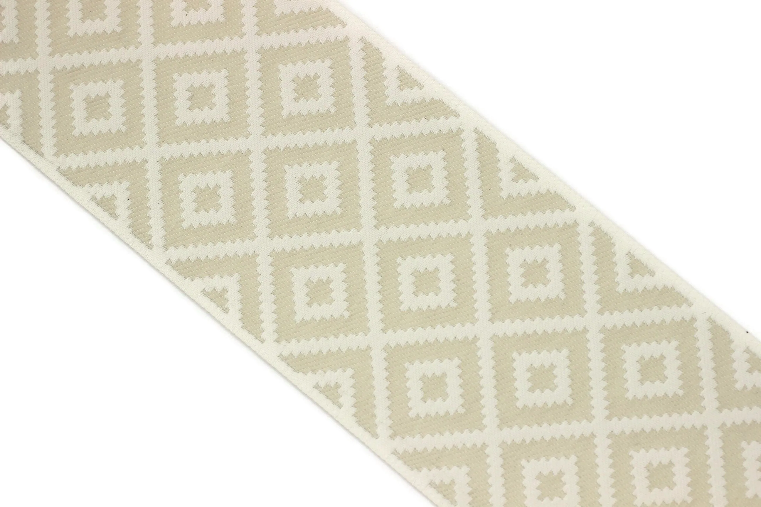 100mm Cream&White Mosaic Ribbon for Drapery Banding (3.93 inch), Jacquard Trim, Drapery Banding Tape, Curtain Making Fabric Drape 194 V1