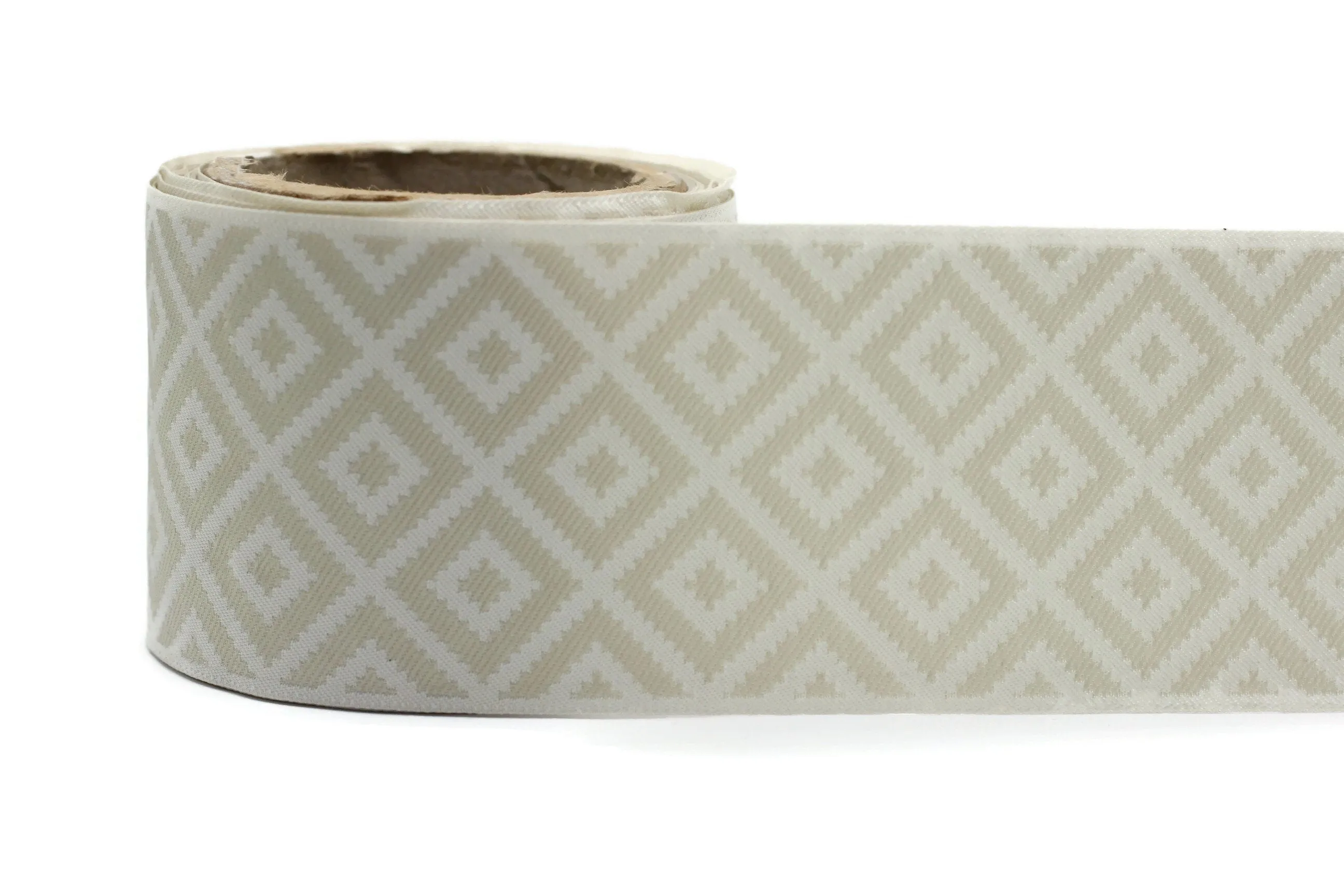 100mm Cream&White Mosaic Ribbon for Drapery Banding (3.93 inch), Jacquard Trim, Drapery Banding Tape, Curtain Making Fabric Drape 194 V1