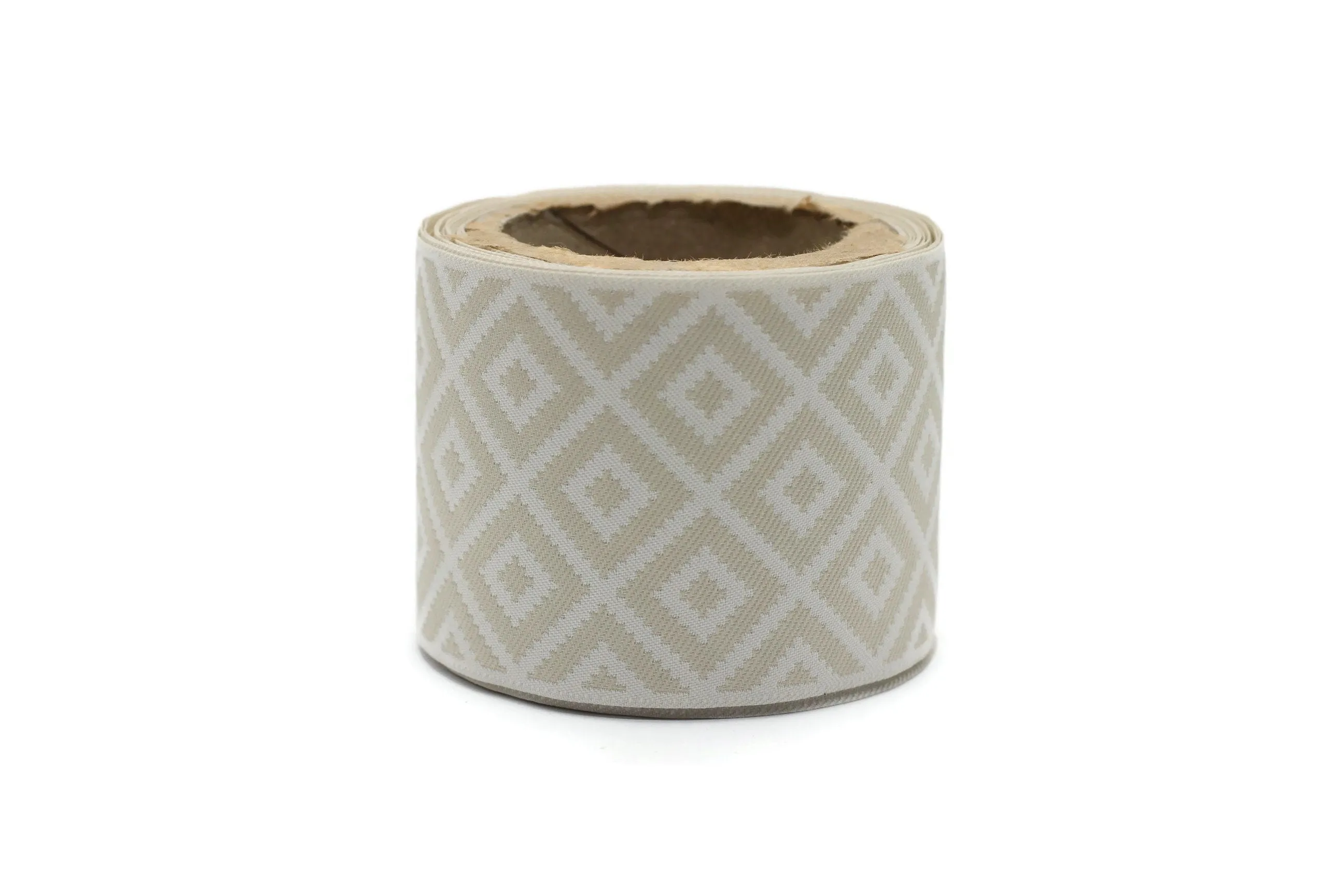 100mm Cream&White Mosaic Ribbon for Drapery Banding (3.93 inch), Jacquard Trim, Drapery Banding Tape, Curtain Making Fabric Drape 194 V1