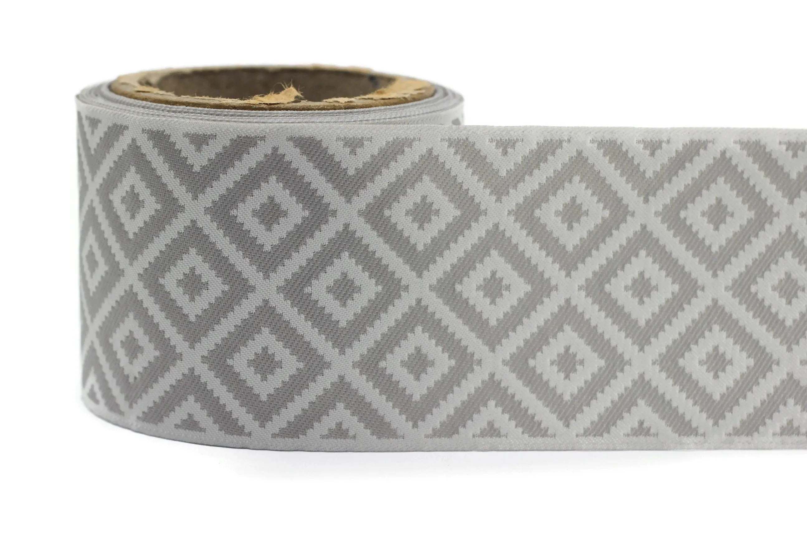 100mm Cream&White Mosaic Ribbon for Drapery Banding (3.93 inch), Jacquard Trim, Drapery Banding Tape, Curtain Making Fabric Drape 194 V2