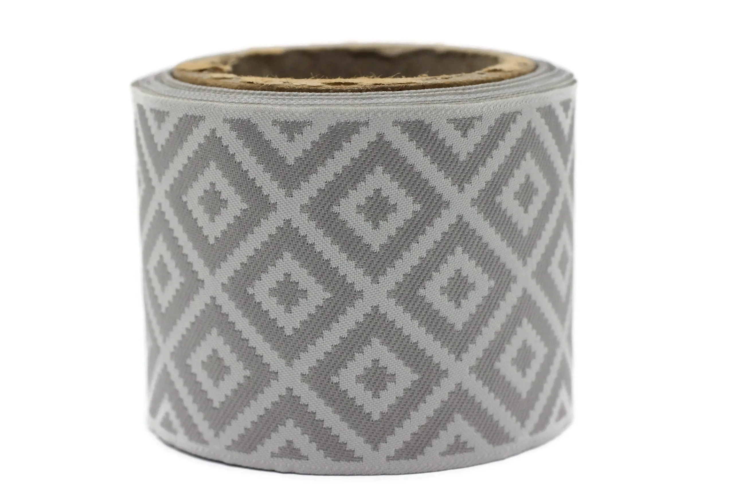 100mm Cream&White Mosaic Ribbon for Drapery Banding (3.93 inch), Jacquard Trim, Drapery Banding Tape, Curtain Making Fabric Drape 194 V2