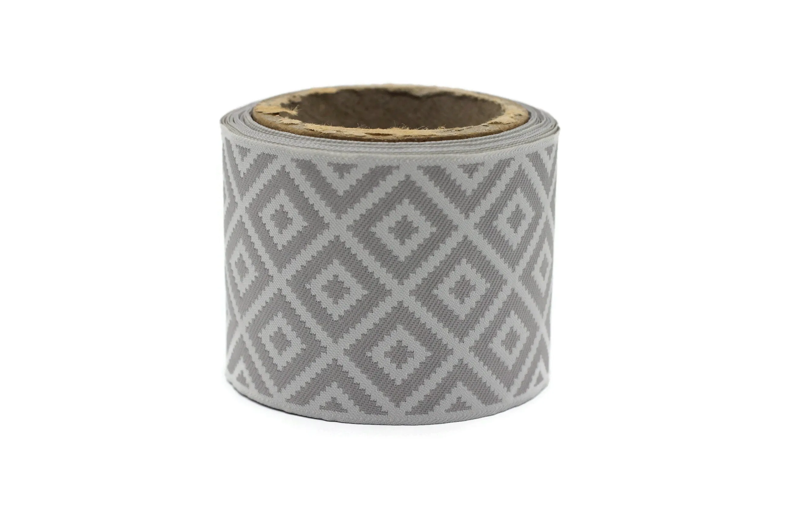100mm Cream&White Mosaic Ribbon for Drapery Banding (3.93 inch), Jacquard Trim, Drapery Banding Tape, Curtain Making Fabric Drape 194 V2