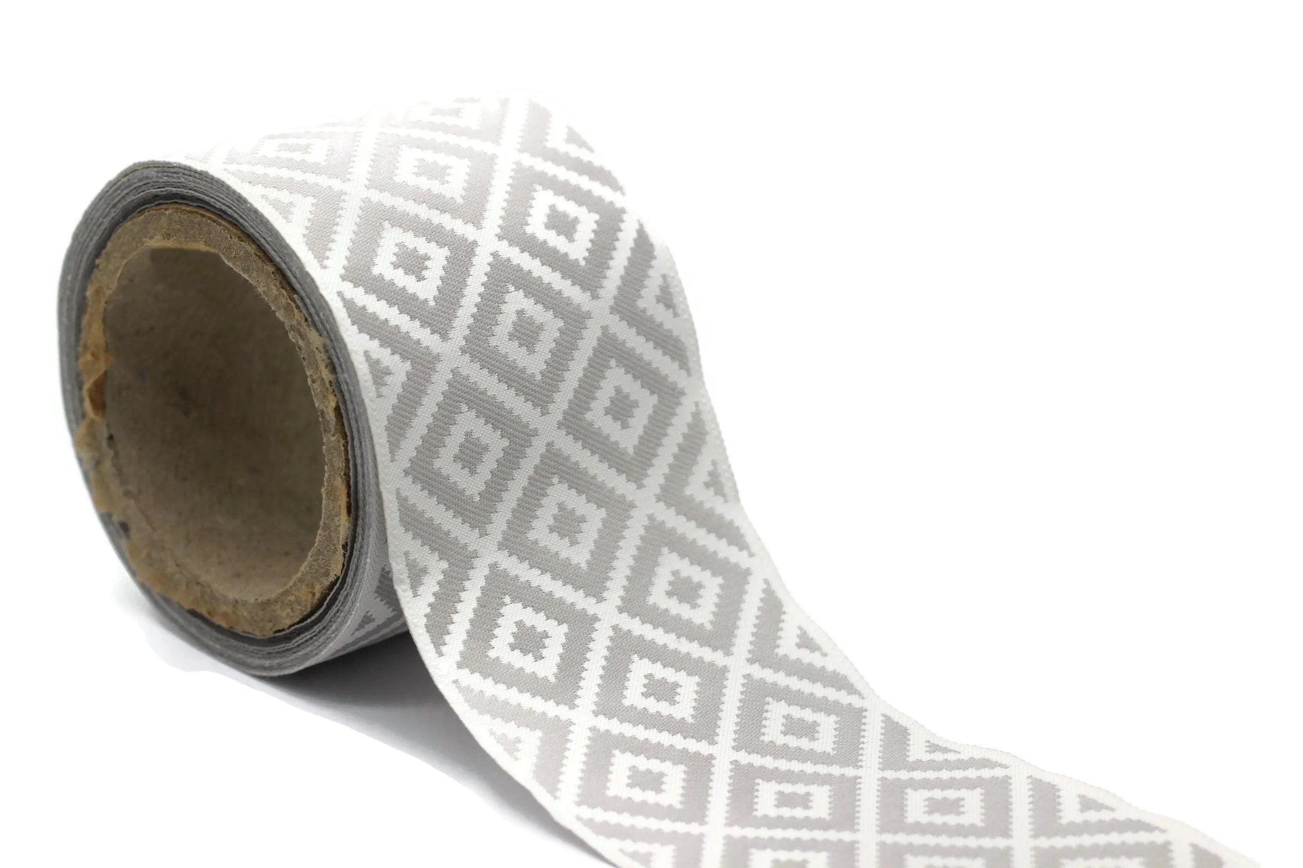 100mm Cream&White Mosaic Ribbon for Drapery Banding (3.93 inch), Jacquard Trim, Drapery Banding Tape, Curtain Making Fabric Drape 194 V2