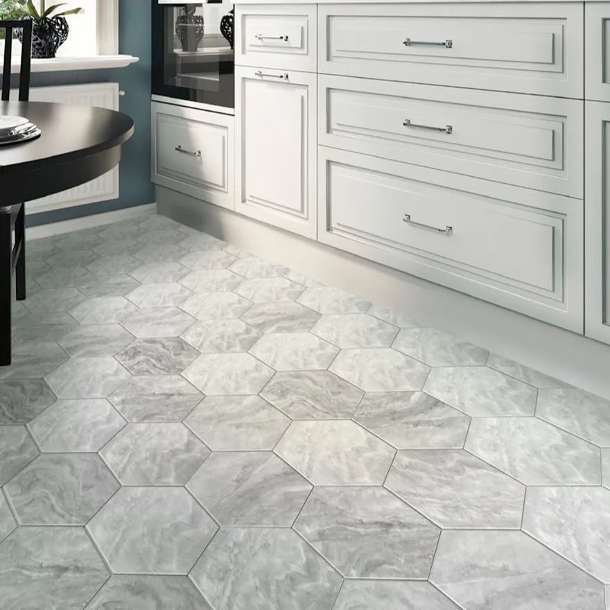 5 pack Gray 10-in x 10-in Honed Natural Stone Marble Hexagon Marble Look Floor and Wall Tile (2.95 sq ft/case) - Sample