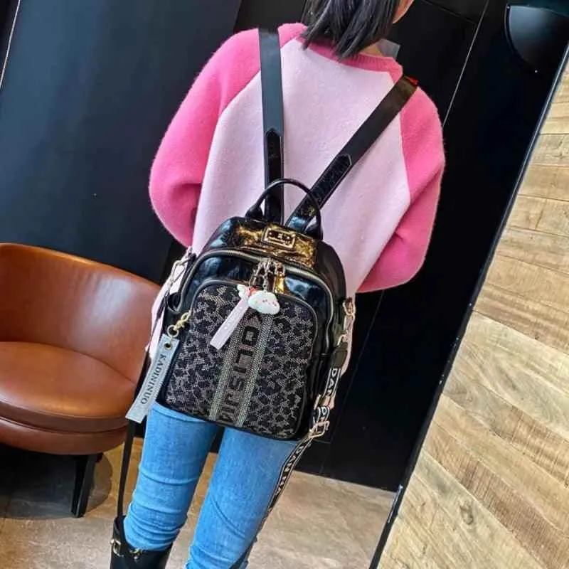 8769 - Women's Cool Backpacks - Leather Shoulder Bag - Leopard