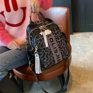 8769 - Women's Cool Backpacks - Leather Shoulder Bag - Leopard