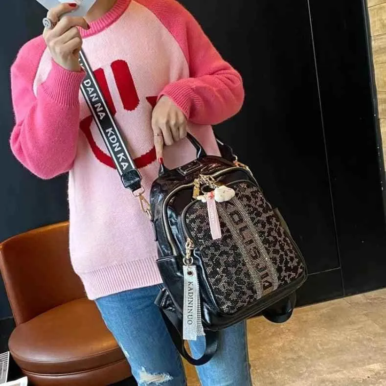 8769 - Women's Cool Backpacks - Leather Shoulder Bag - Leopard