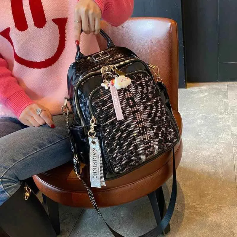 8769 - Women's Cool Backpacks - Leather Shoulder Bag - Leopard