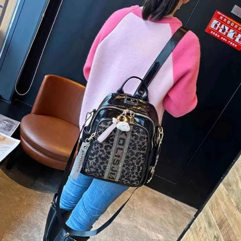 8769 - Women's Cool Backpacks - Leather Shoulder Bag - Leopard