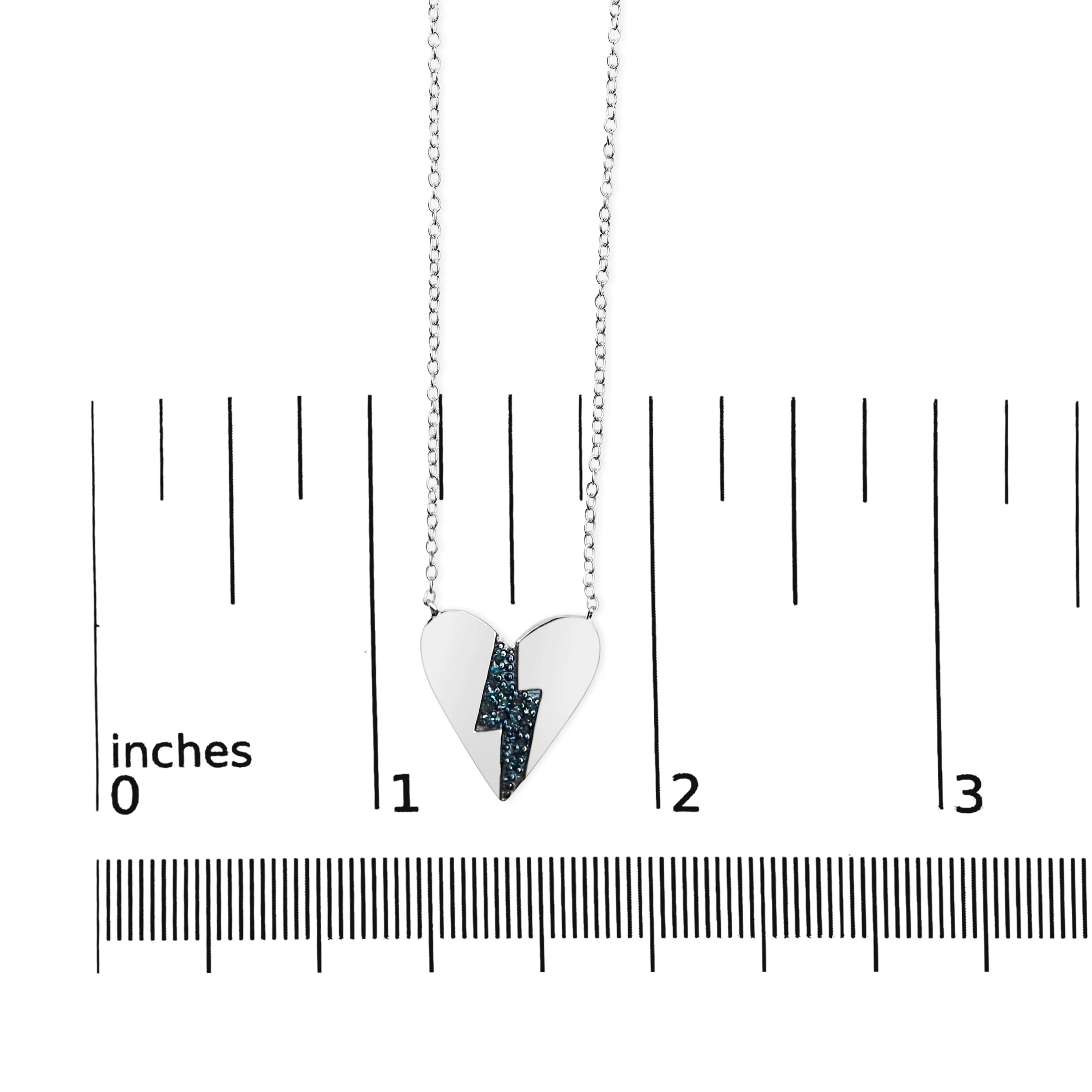.925 Sterling Silver Blue Diamond Broken Heart Pendant Necklace