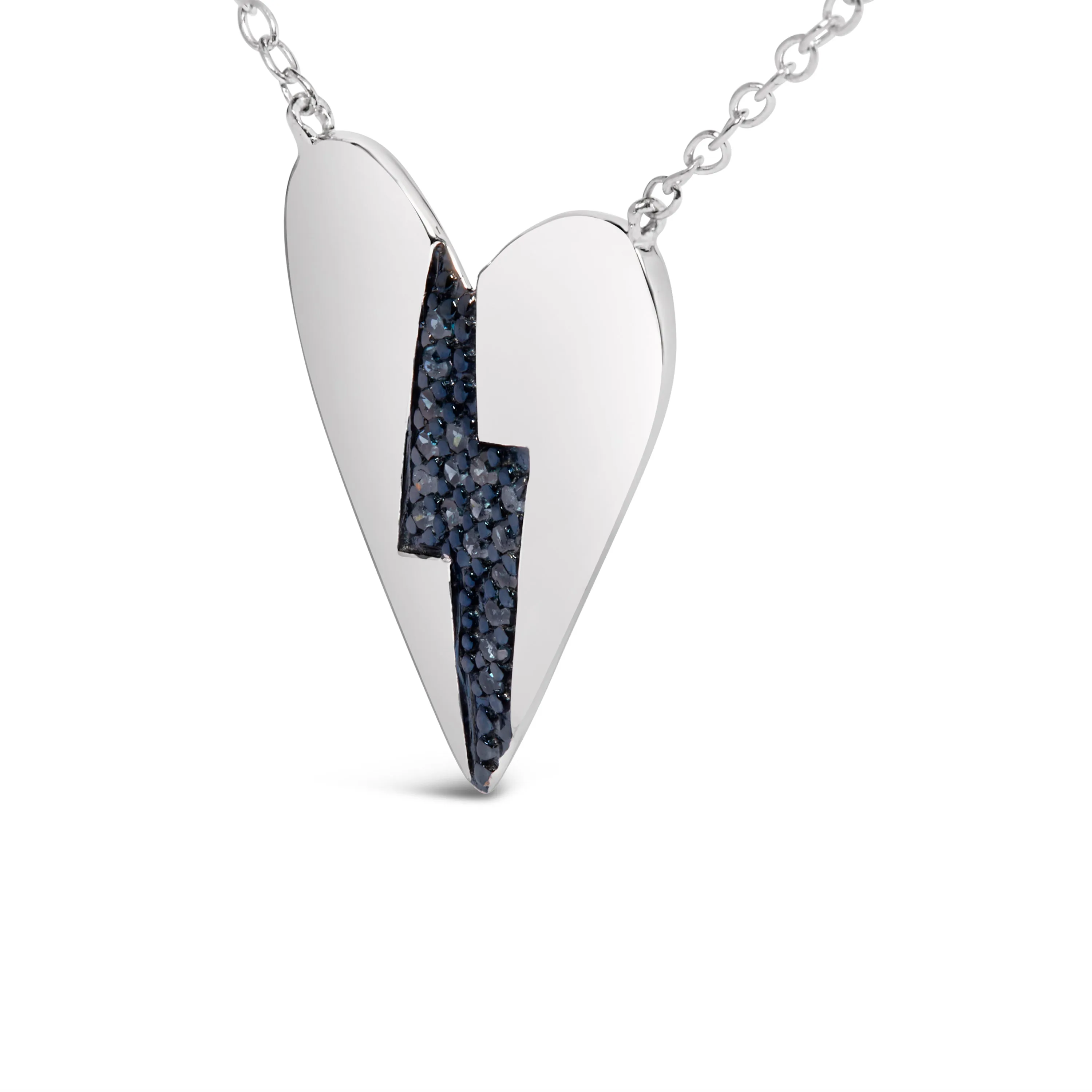 .925 Sterling Silver Blue Diamond Broken Heart Pendant Necklace