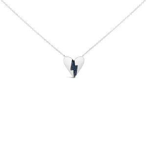.925 Sterling Silver Blue Diamond Broken Heart Pendant Necklace