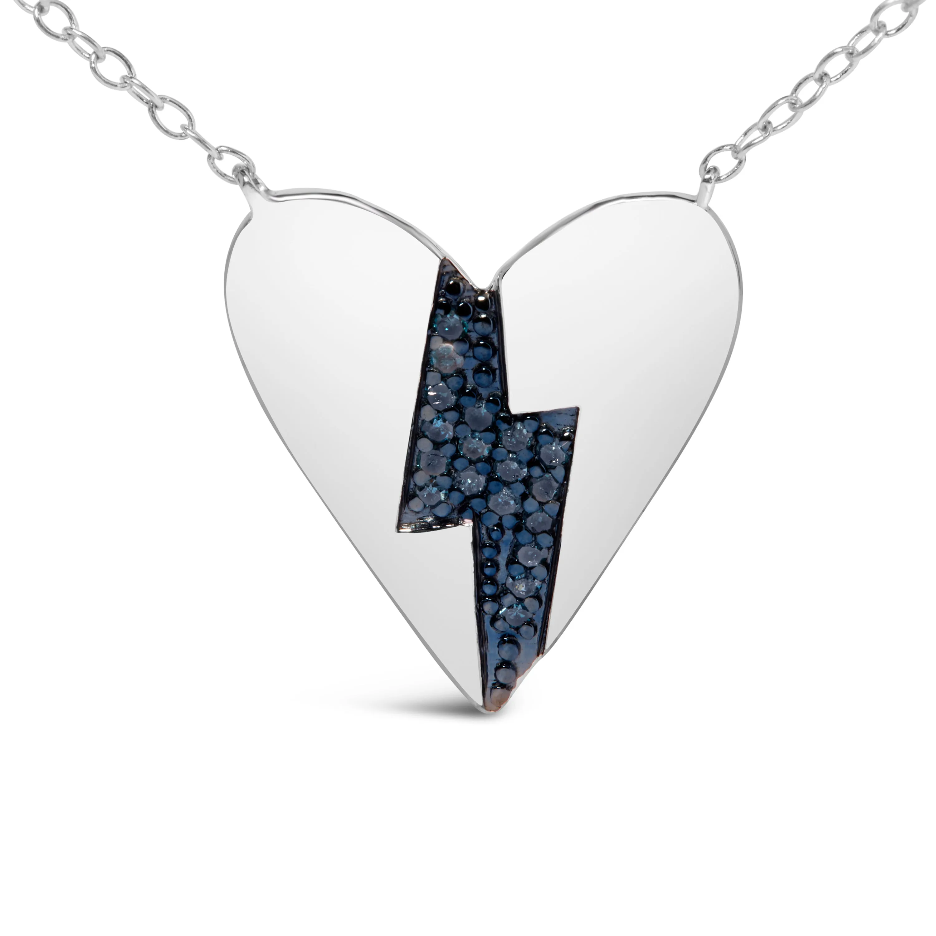 .925 Sterling Silver Blue Diamond Broken Heart Pendant Necklace