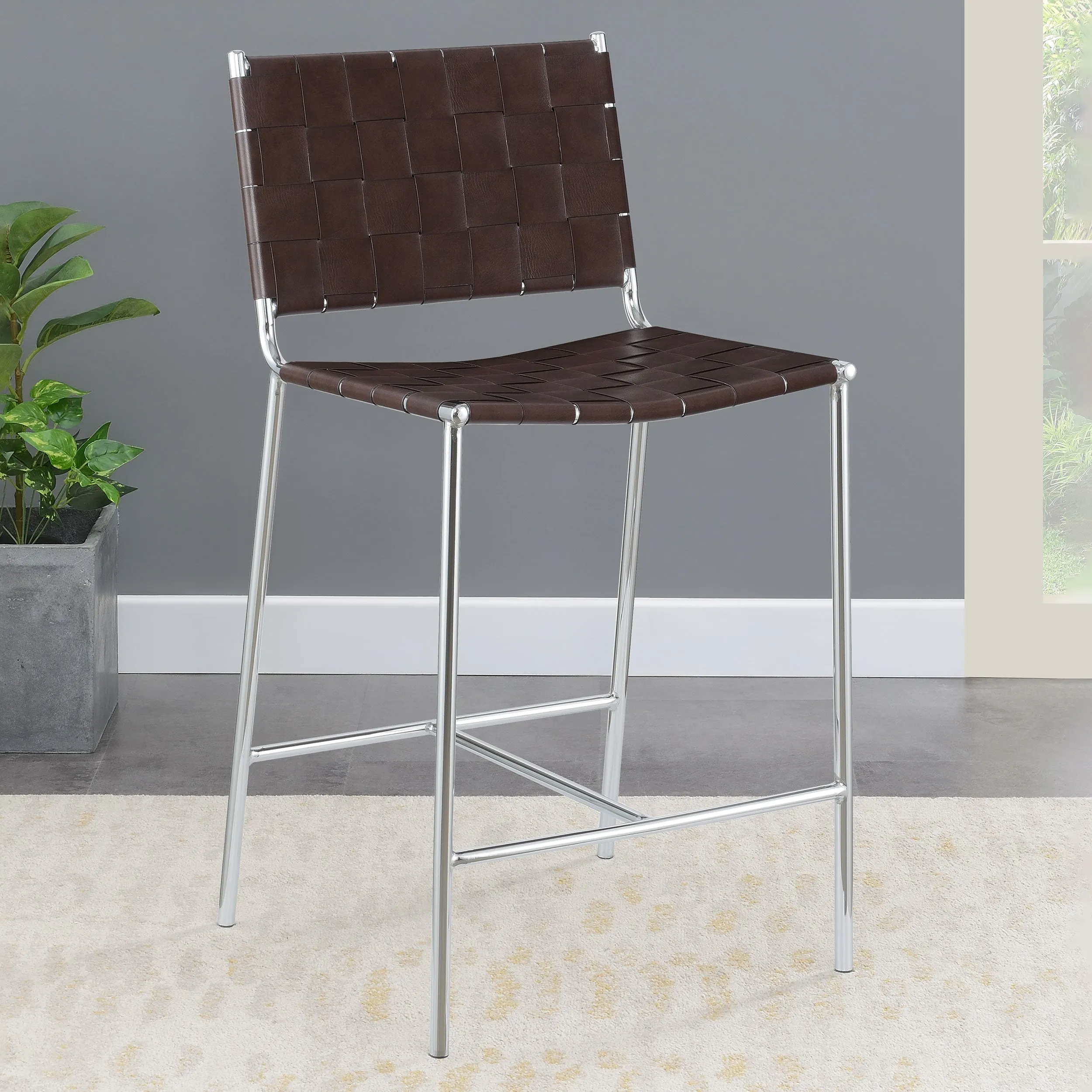 Adelaide Counter Stool Brown Upholstered Chrome Finish