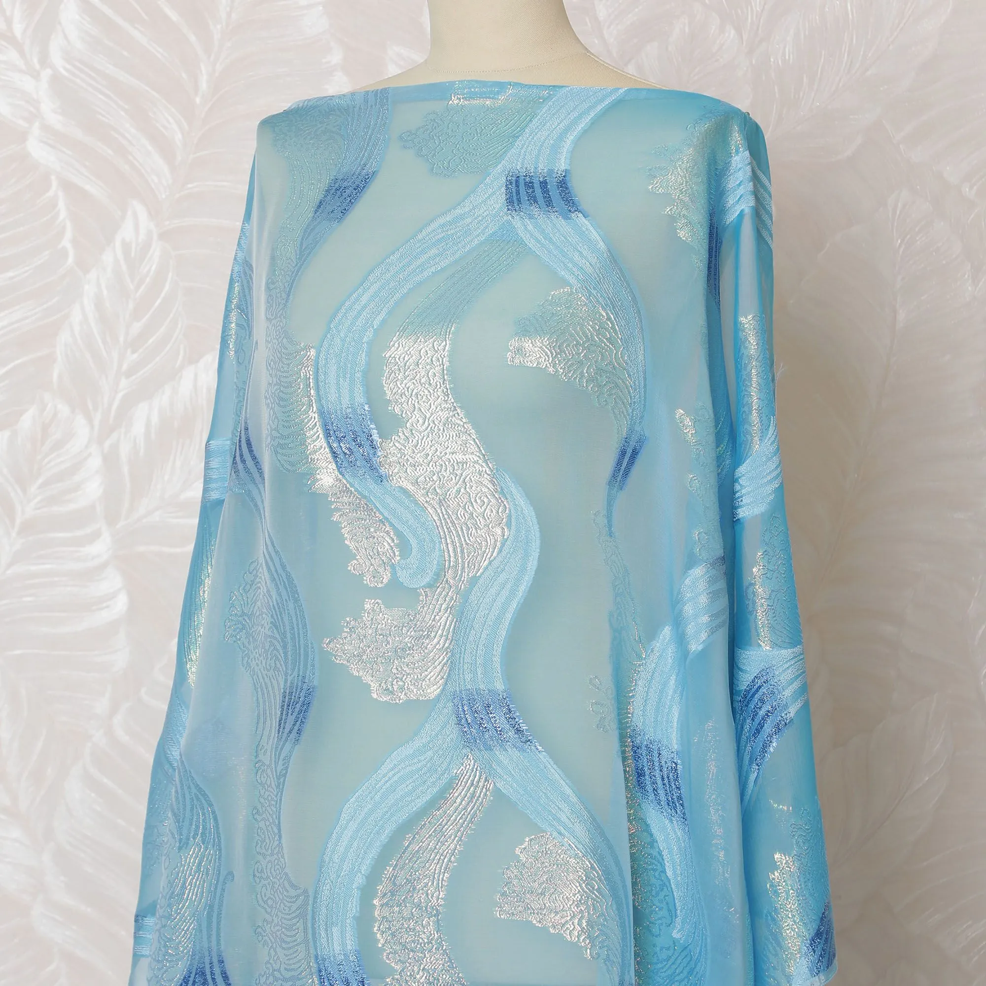 Azure Elegance Pure Silk Chiffon Fransawi Dirac Fabric - Silver Shimmer, 140cm Wide - Buy Online in 3.5 Mtr Piece-D18352