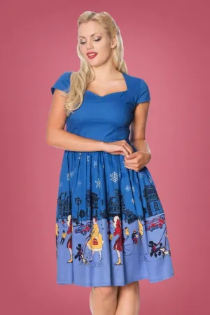 Banned Retro 50's Blue Paris Christmas Print Swing Dress