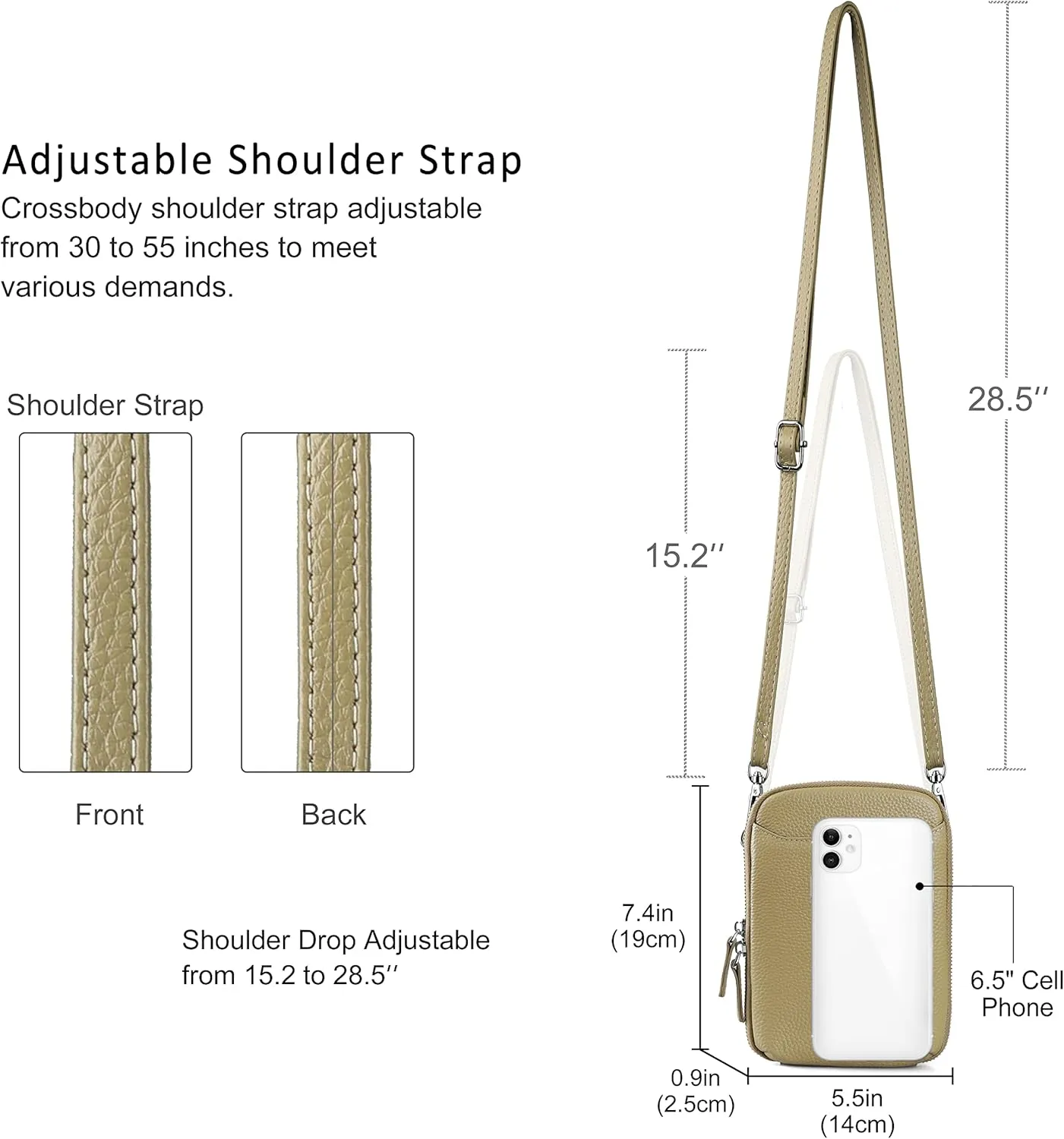 befen Genuine Leather Crossbody Cell Phone Purse for Women, Small Zip Around RFID Blocking Crossbody Wallet Bags