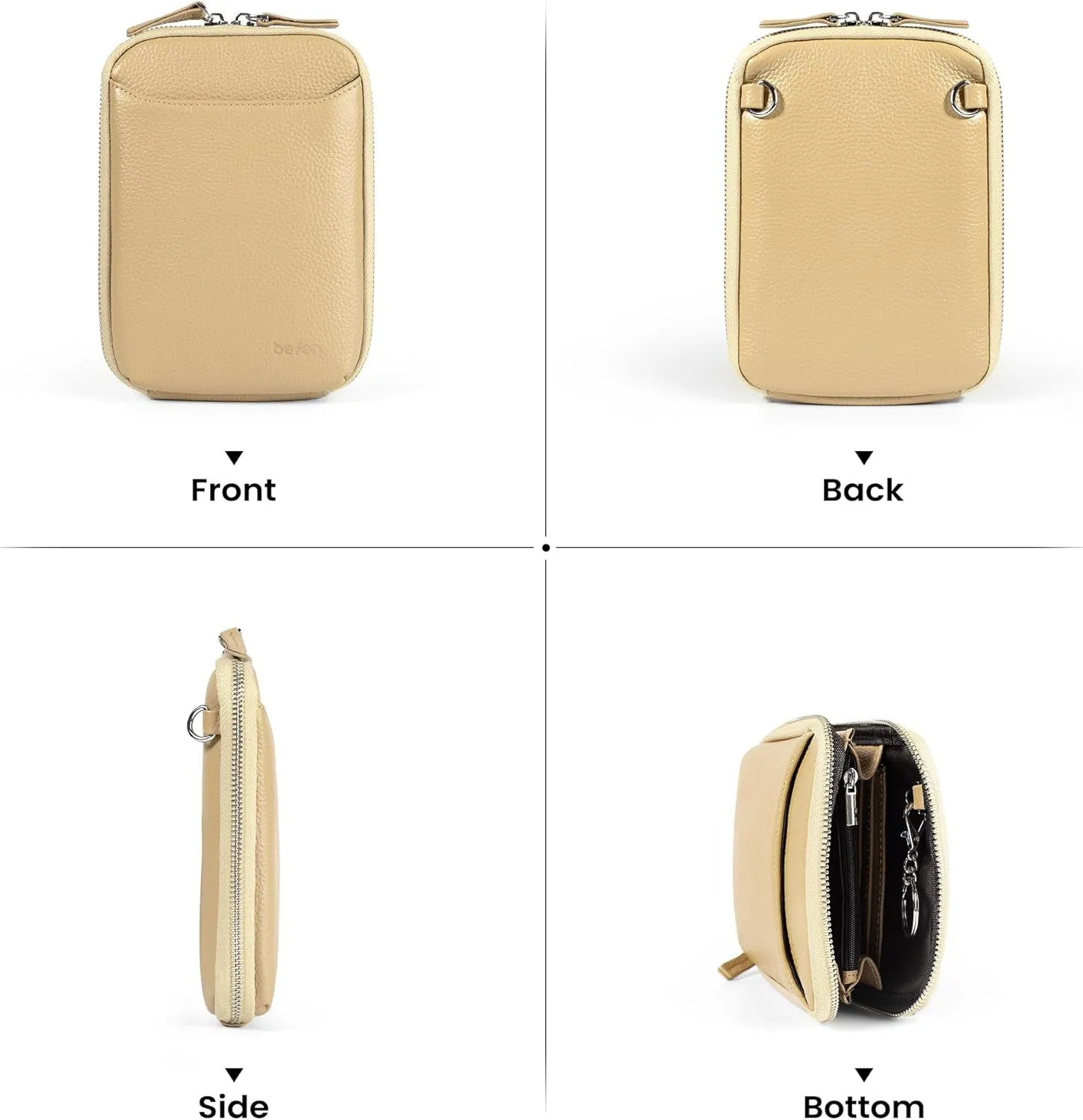 befen Genuine Leather Crossbody Cell Phone Purse for Women, Small Zip Around RFID Blocking Crossbody Wallet Bags