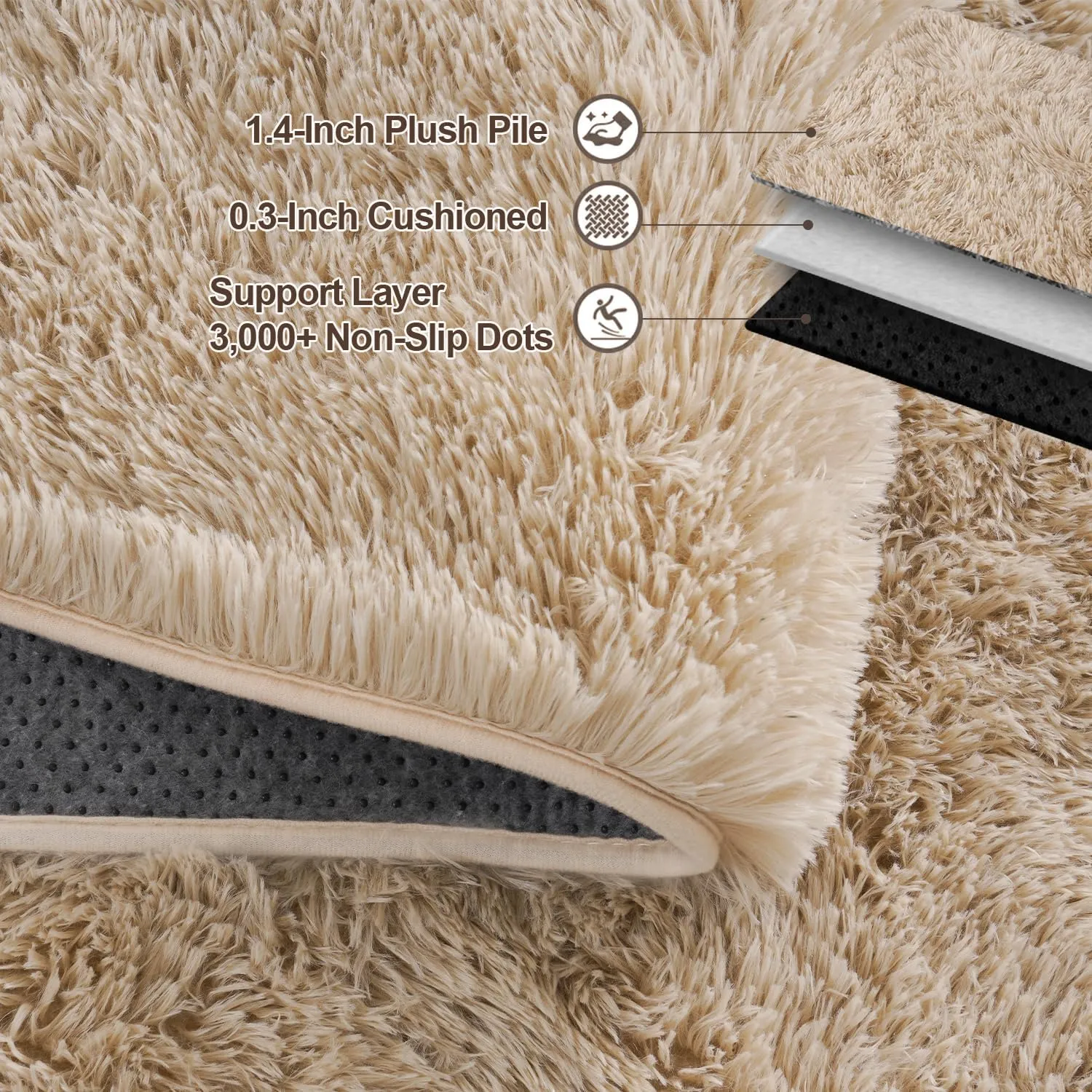Beige Rug for Bedroom 2x6 Feet - Ultra Soft Faux Fur Area Rug - Plush Non-Slip Shaggy Carpet for Living Room, Cozy Fluffy Floor Rug for Home Decor