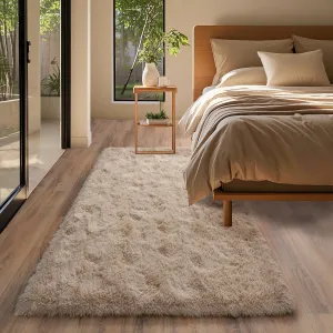 Beige Rug for Bedroom 2x6 Feet - Ultra Soft Faux Fur Area Rug - Plush Non-Slip Shaggy Carpet for Living Room, Cozy Fluffy Floor Rug for Home Decor