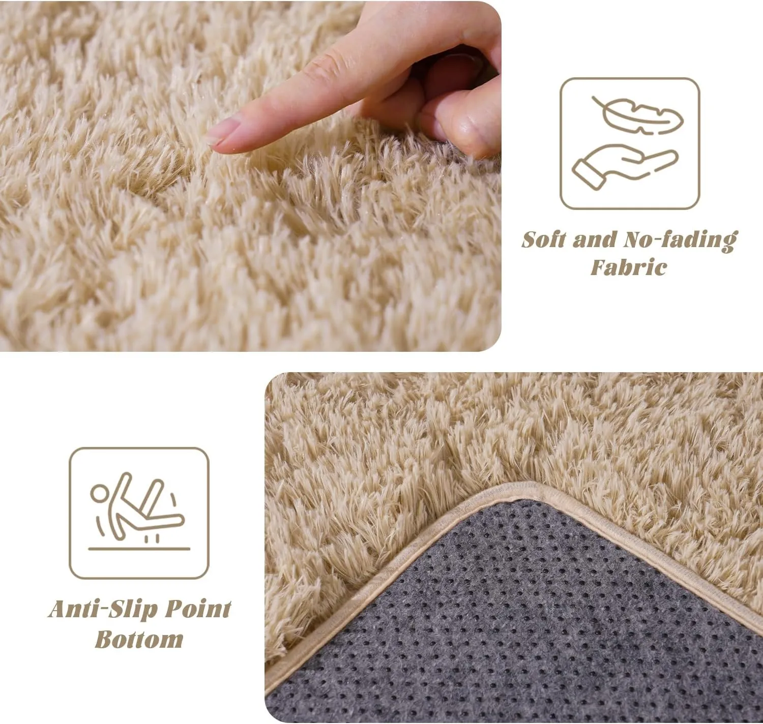 Beige Rug for Bedroom 2x6 Feet - Ultra Soft Faux Fur Area Rug - Plush Non-Slip Shaggy Carpet for Living Room, Cozy Fluffy Floor Rug for Home Decor