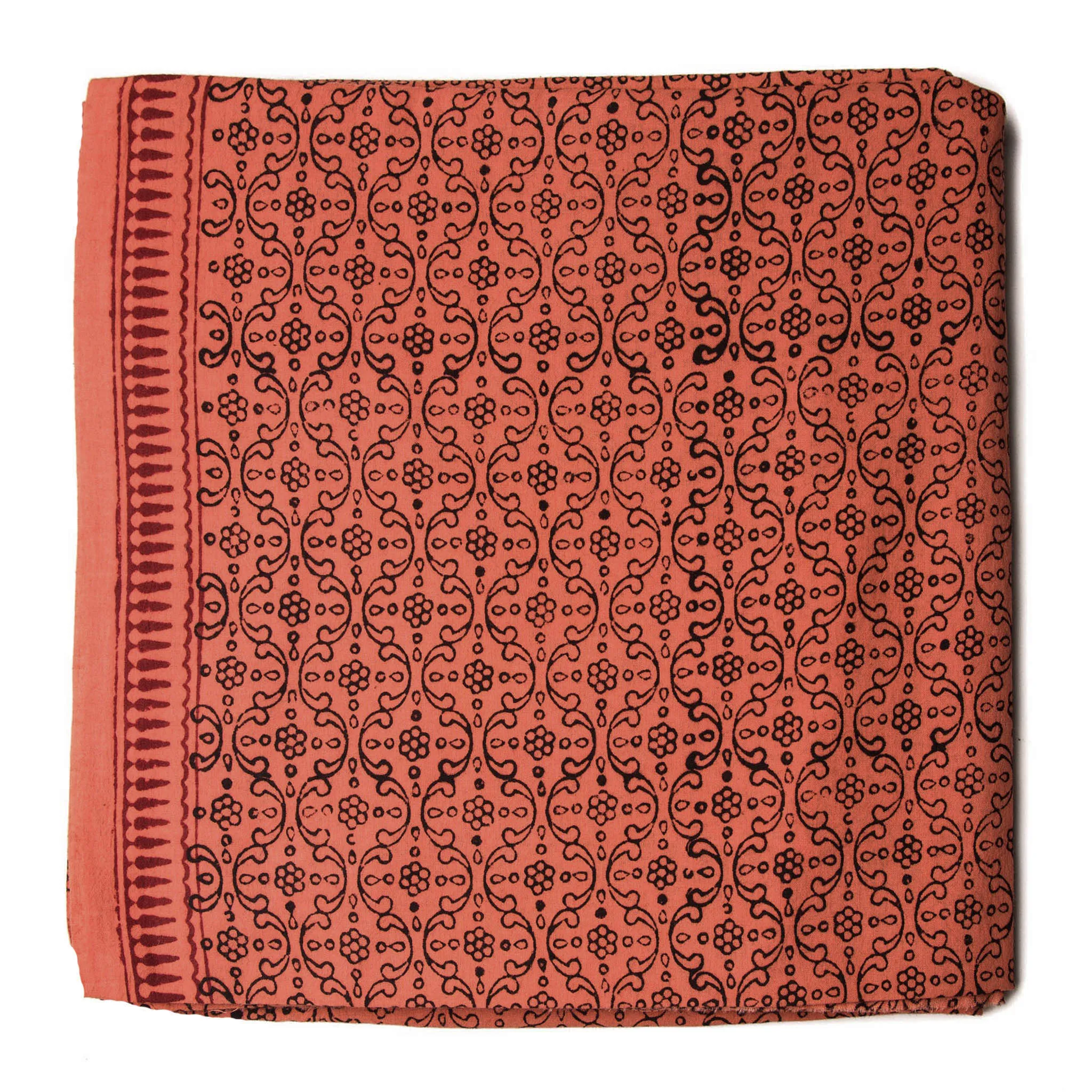 Black & Orange Bagh Hand Block Printed Cotton Fabric