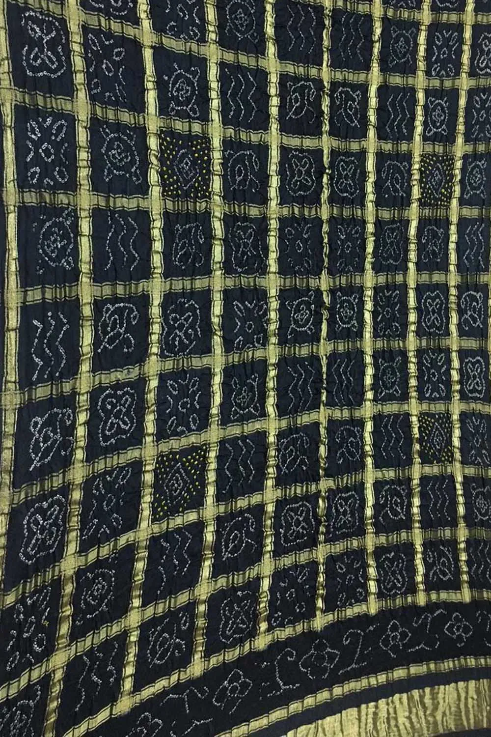 Black Bandhani Pure Gajji Silk Checks Dupatta