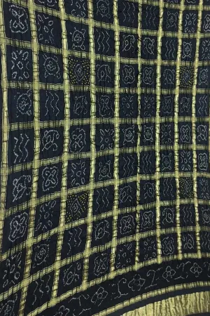 Black Bandhani Pure Gajji Silk Checks Dupatta