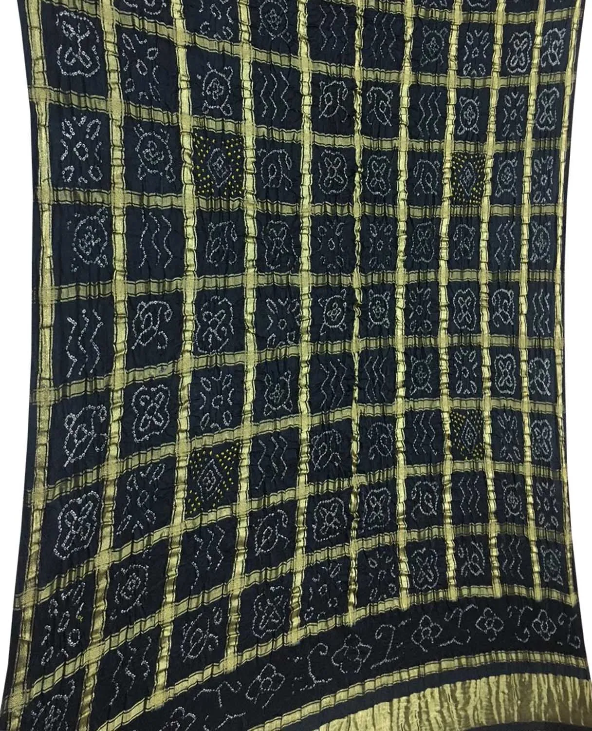 Black Bandhani Pure Gajji Silk Checks Dupatta