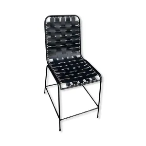 Black Genuine Woven Leather Cafe Lounger Chair | Vintage Style | Solid Cast Metal | Floor Standing By Maxlume
