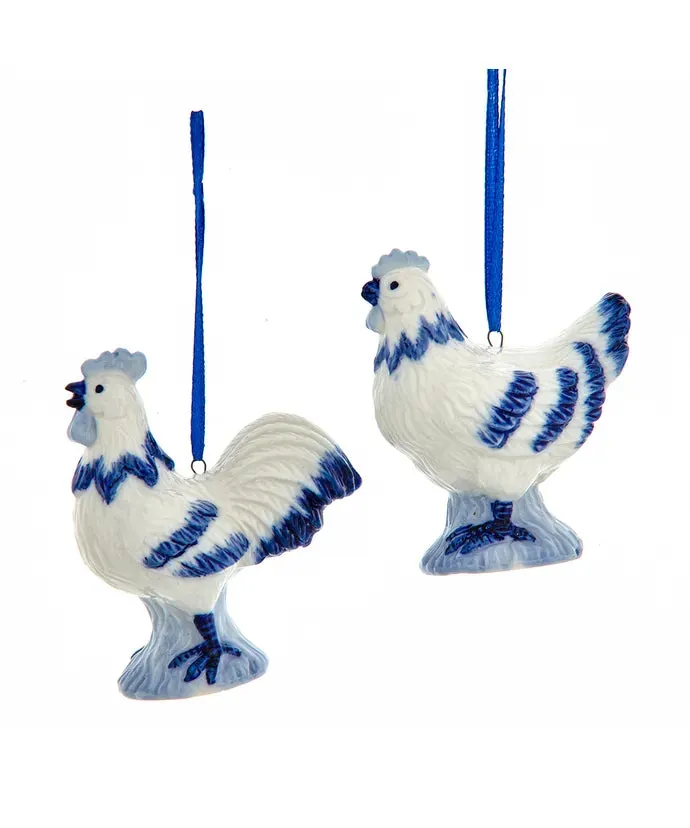 Blue and White Porcelain Chicken Ornament - Single, Various Styles