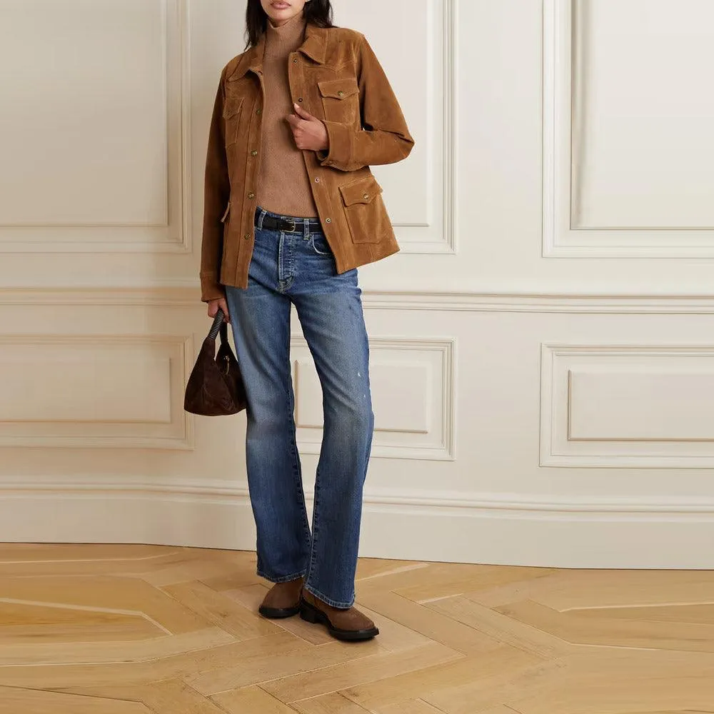 Brown Buttery Soft Suede Leather Shirt For Women
