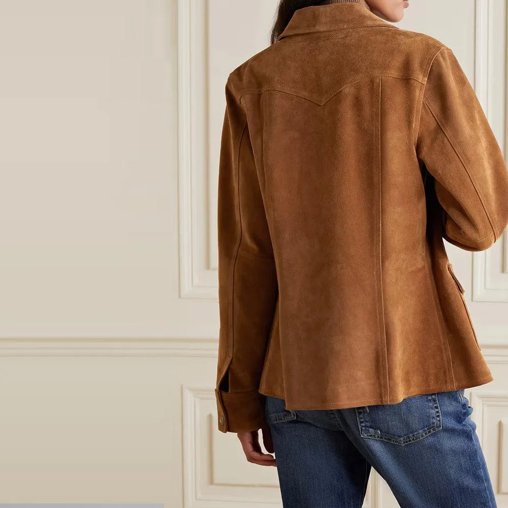 Brown Buttery Soft Suede Leather Shirt For Women