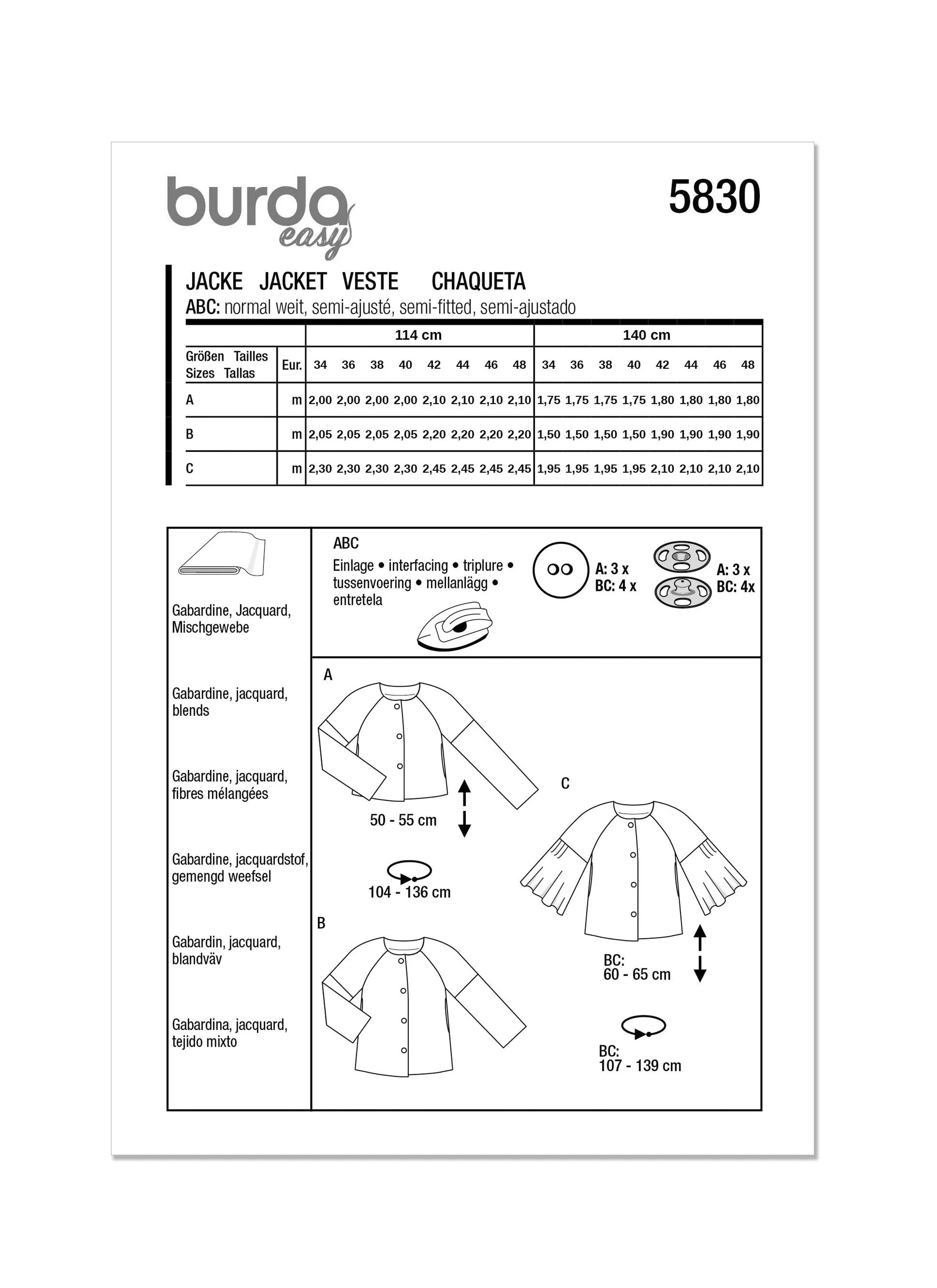 Burda Style Pattern 5830 Misses' Jacket