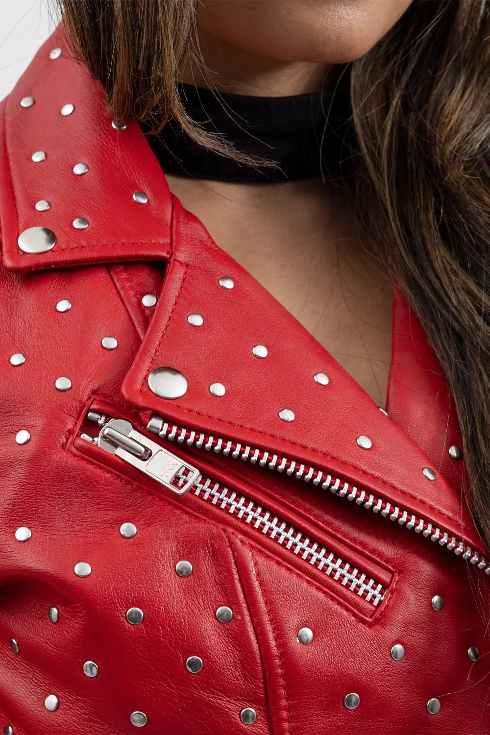 Claudia Womens Fashion Leather Jacket Fire Red