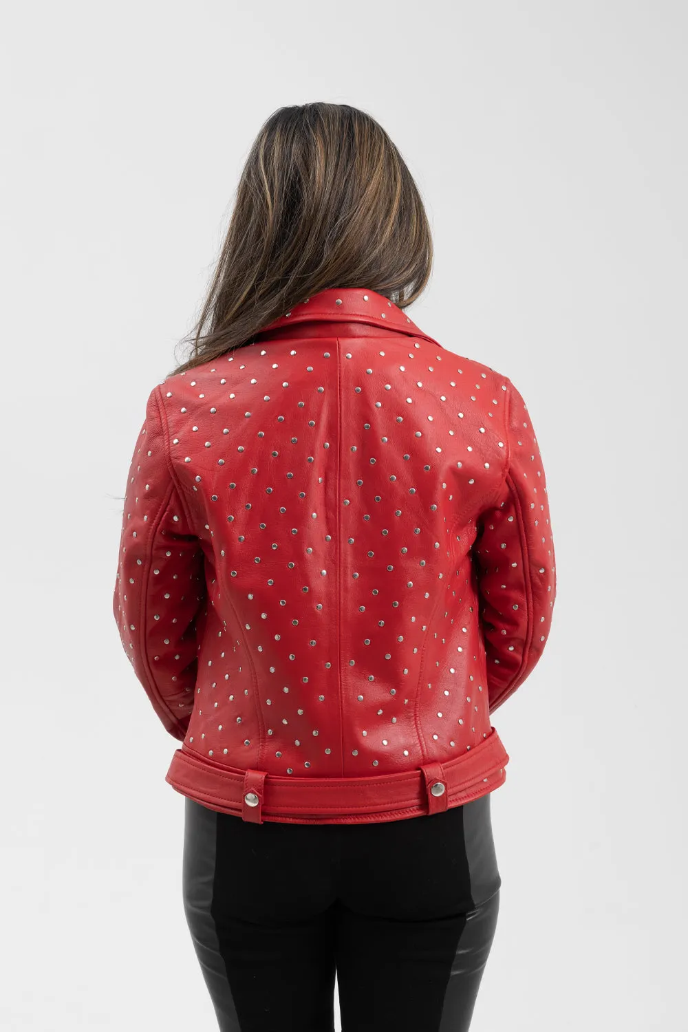 Claudia Womens Fashion Leather Jacket Fire Red