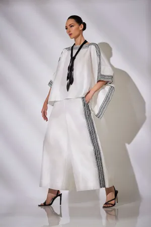 Couture Silk Dupioni Embroidered Trim Palazzo Pants