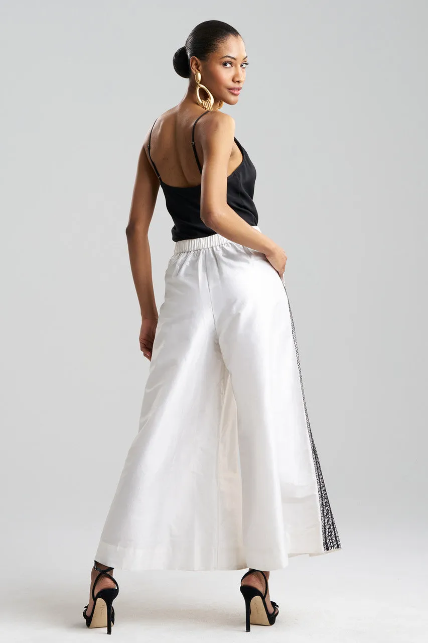 Couture Silk Dupioni Embroidered Trim Palazzo Pants