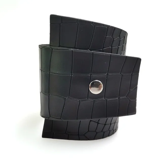 Croc Effect Leather Wrap Bracelet & Ring
