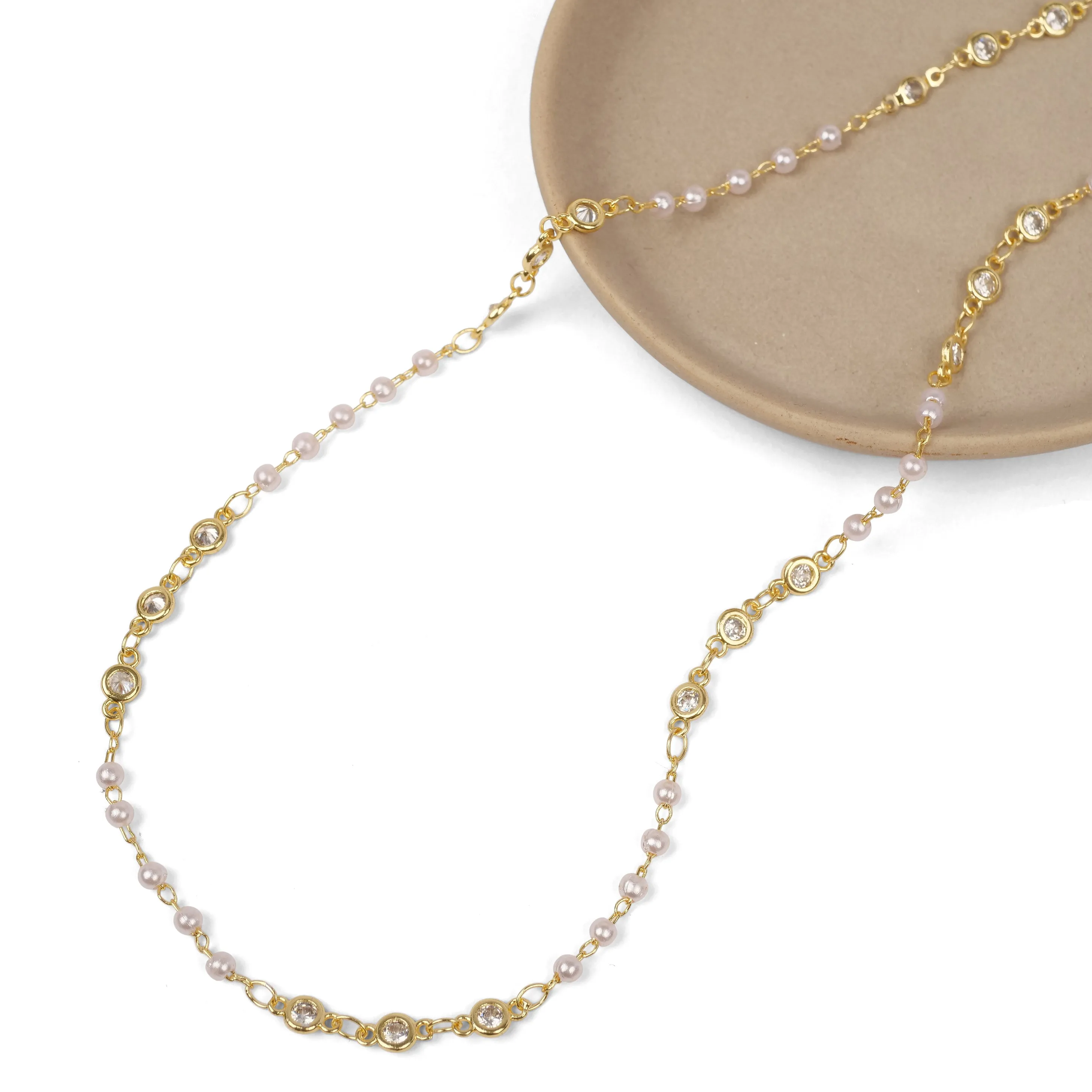 Delicate Pearl and White Crystal Chain