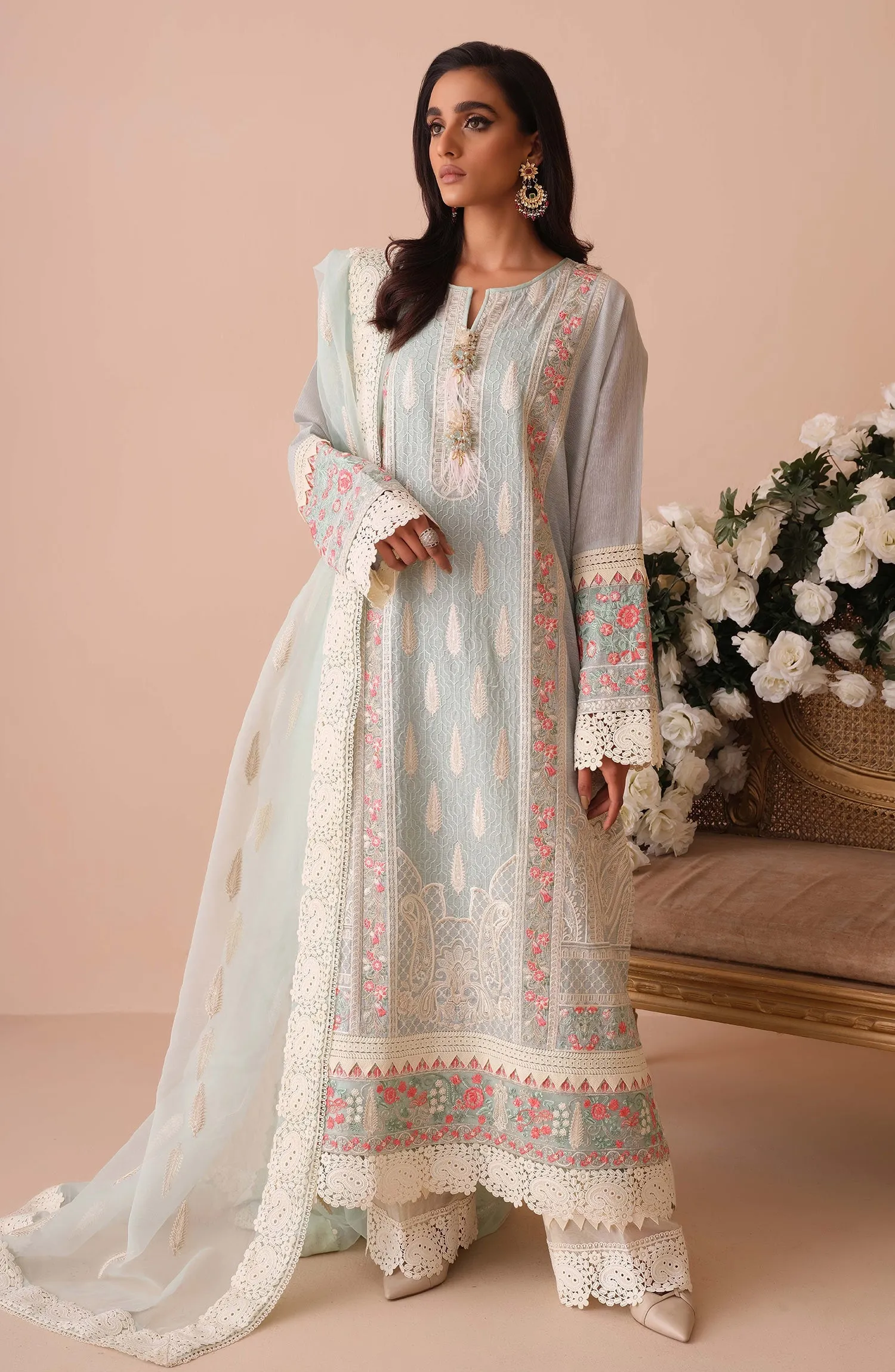 Embroidered Pakistani Net Salwar Kameez Dupatta Dress