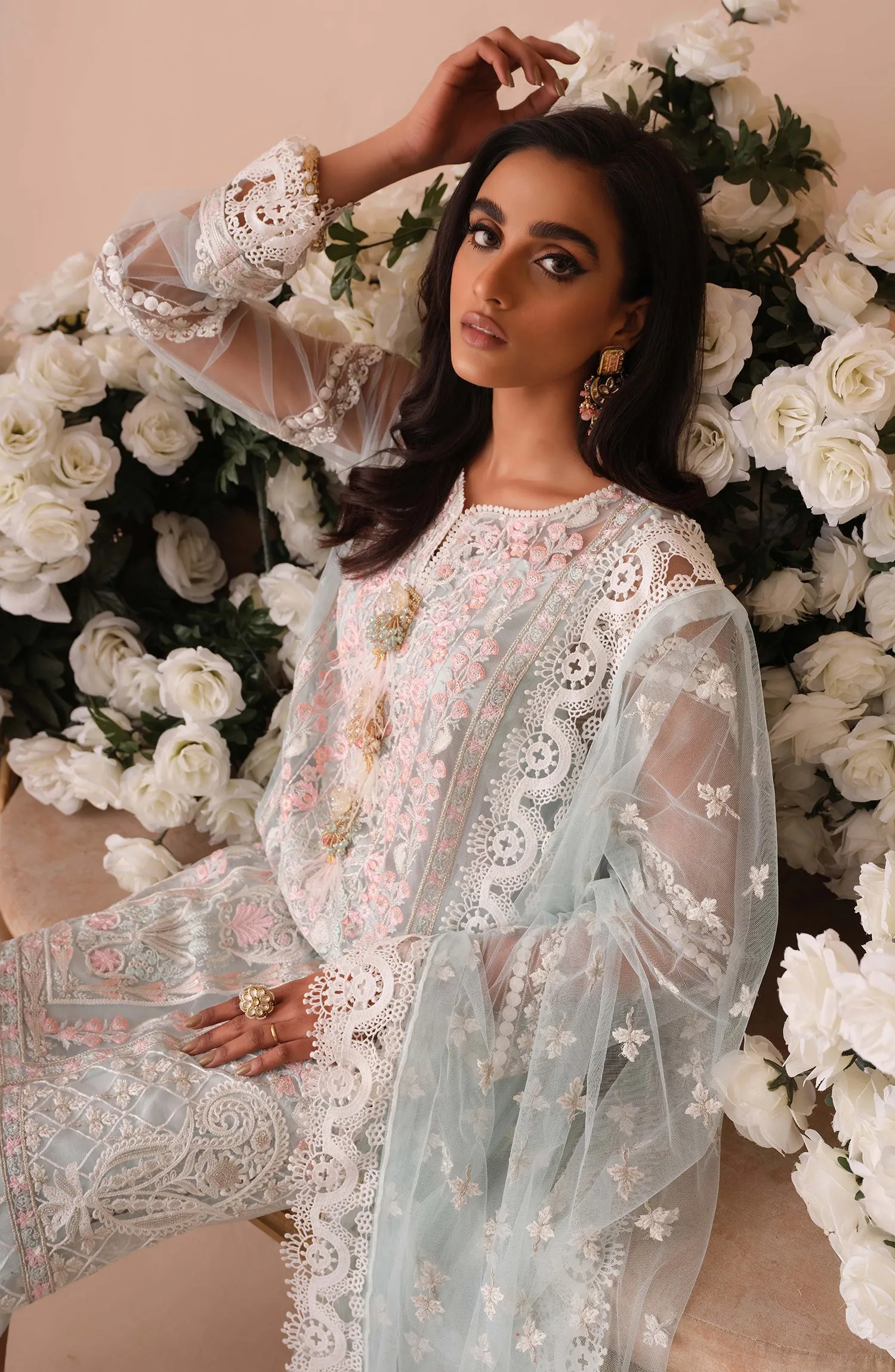 Embroidered Pakistani Net Salwar Kameez Dupatta Dress