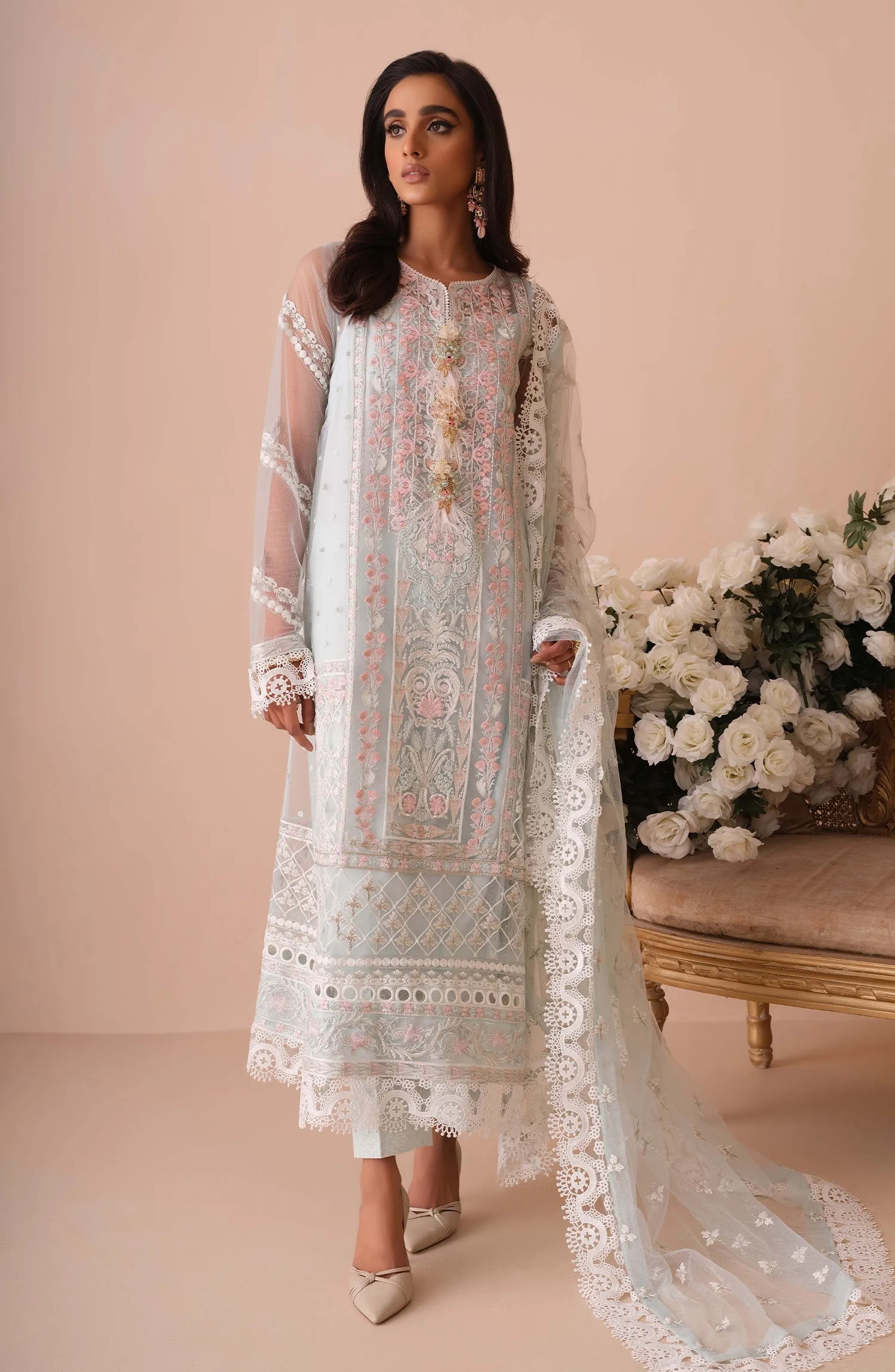 Embroidered Pakistani Net Salwar Kameez Dupatta Dress