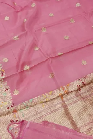 Exquisite Pink Banarasi Handloom Kora Silk Saree