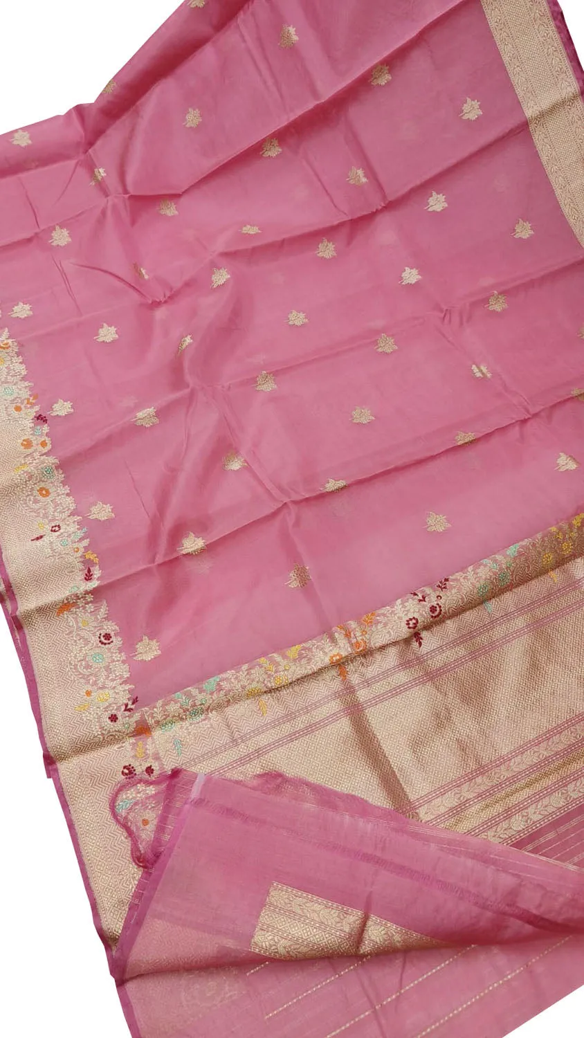 Exquisite Pink Banarasi Handloom Kora Silk Saree