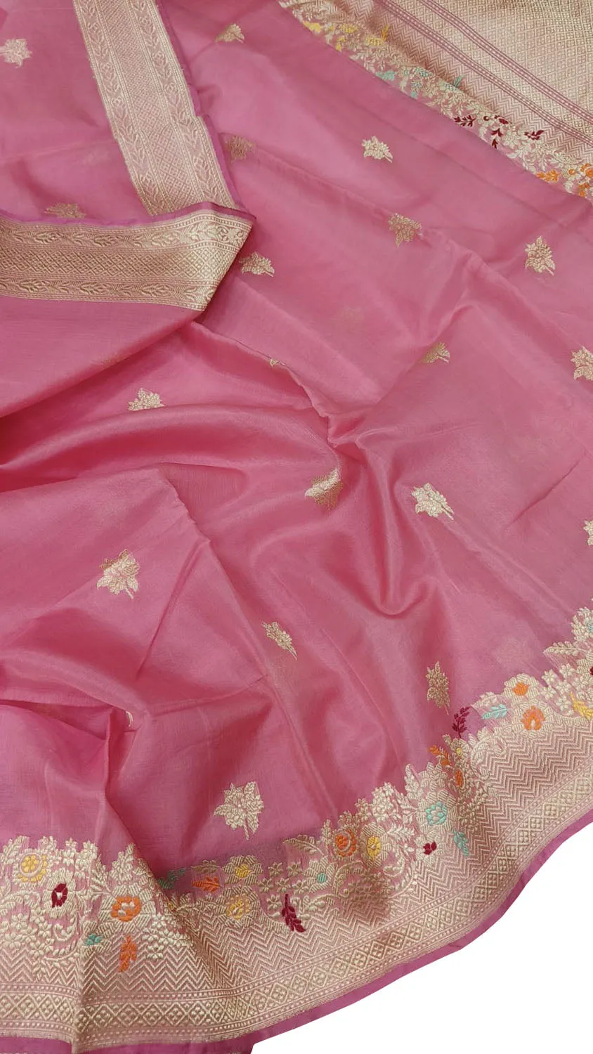 Exquisite Pink Banarasi Handloom Kora Silk Saree