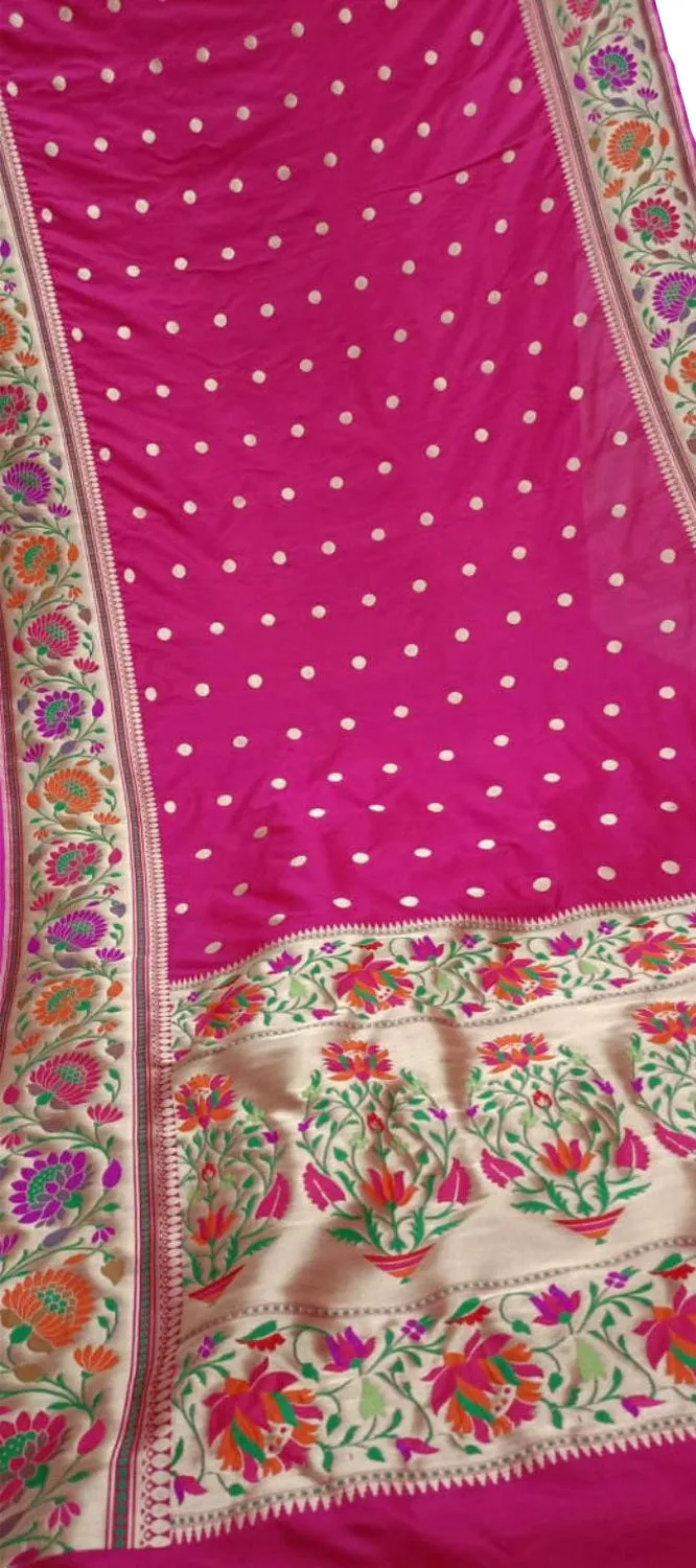 Exquisite Pink Banarasi Handloom Silk Saree with Paithani Border